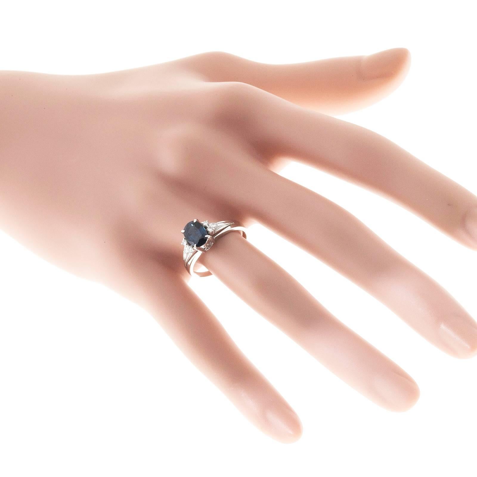 1.45 Carat Cornflower Oval Blue Sapphire Diamond Platinum Engagement Ring 2