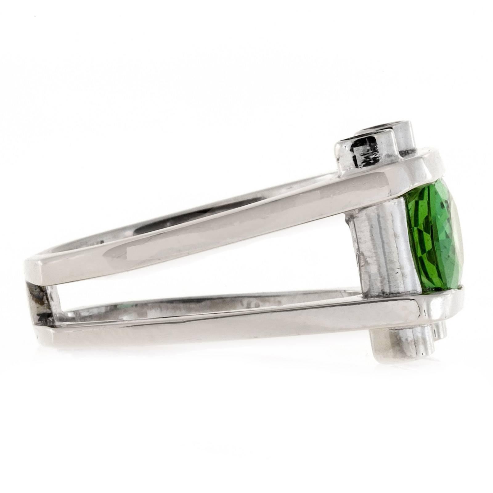 Oval Cut Green Tourmaline Diamond Gold Ring For Sale