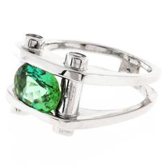 Green Tourmaline Diamond Gold Ring 7