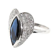 Marquise Sapphire Pave Diamond Platinum heart Ring 12