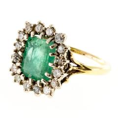 Green Emerald Round Diamond Yellow White Gold Ring 7