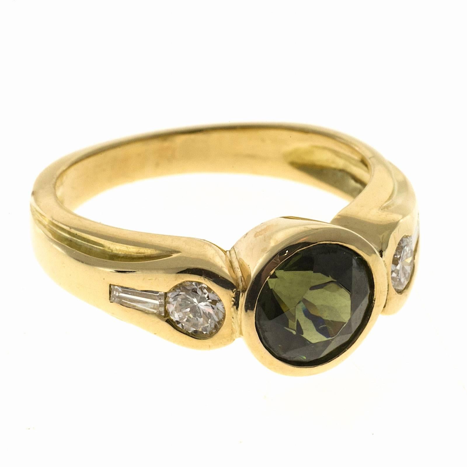 Women's Natural Round Green Zircon Diamond Gold Ring