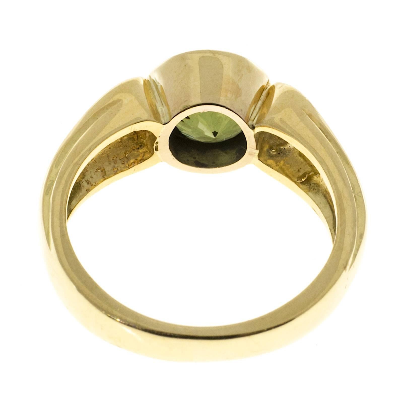 Natural Round Green Zircon Diamond Gold Ring 1