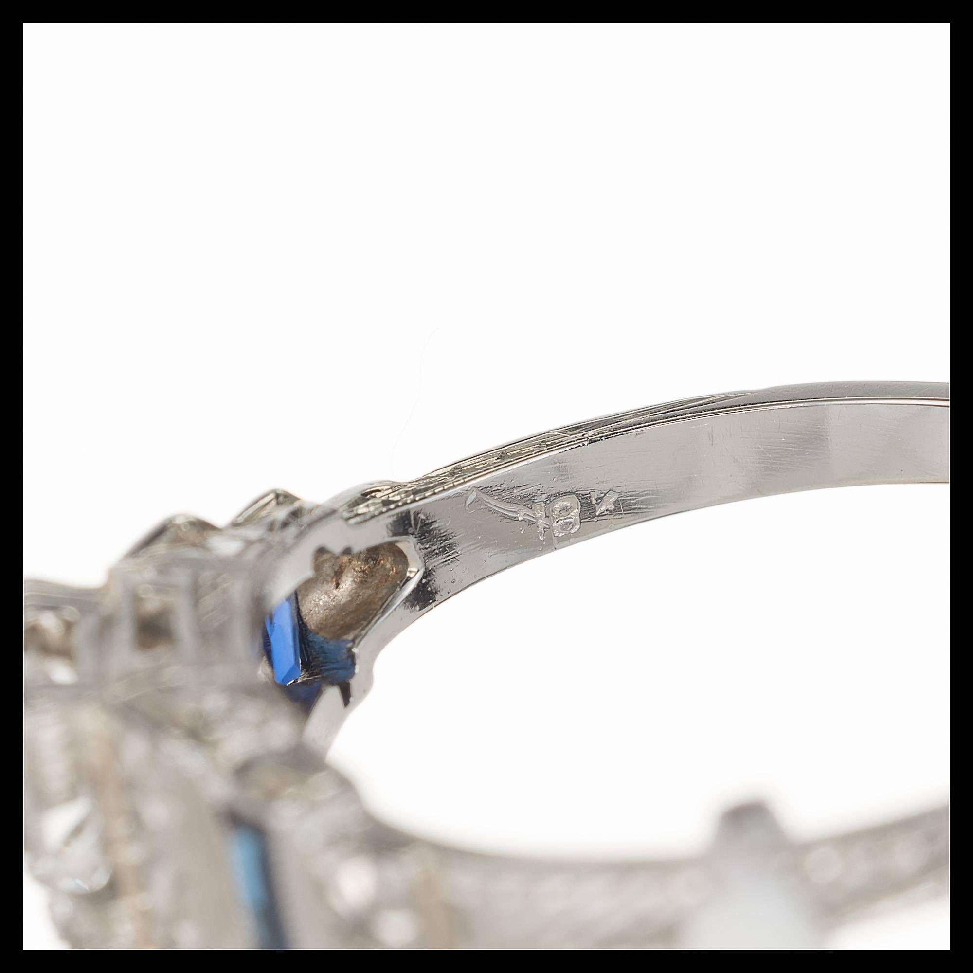 Art Deco Diamond Baguette Sapphire Gold Engagement Ring 3