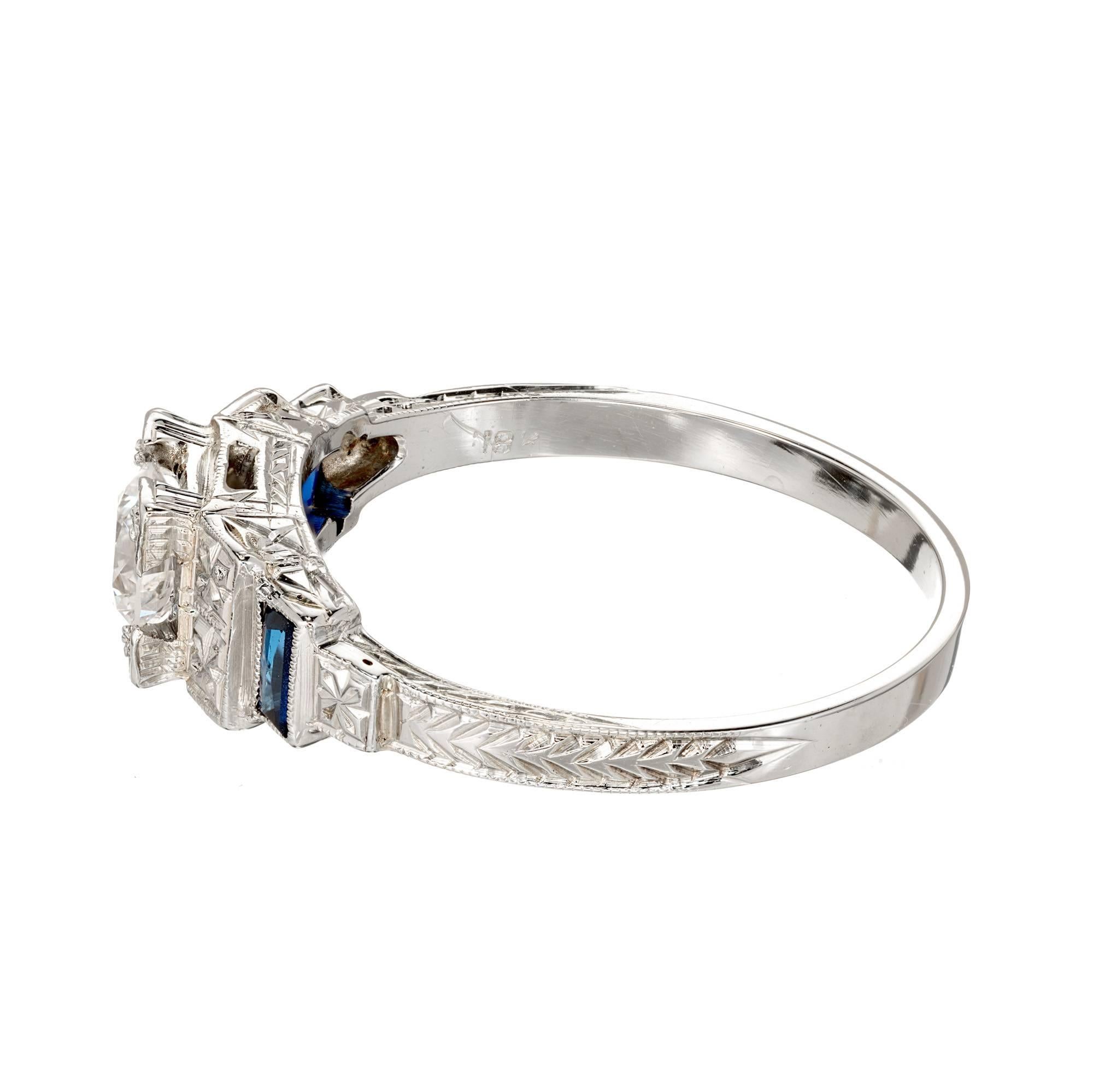 Art Deco Diamond Baguette Sapphire Gold Engagement Ring 5