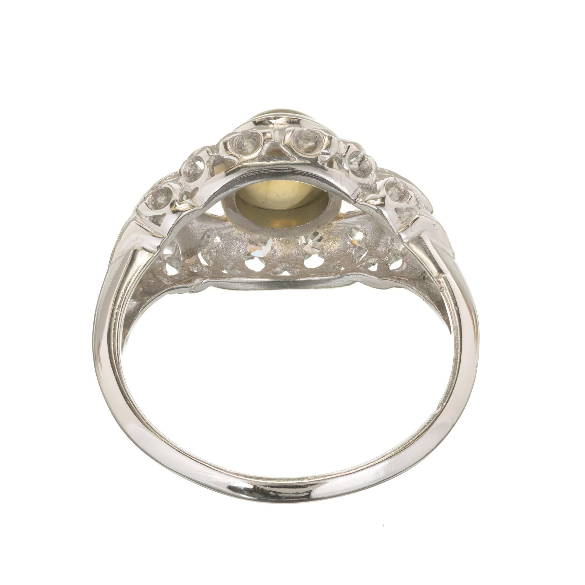 1.70 Carat Chrysoberyl Cat's Eye Diamond Platinum Art Deco Ring In Good Condition For Sale In Stamford, CT