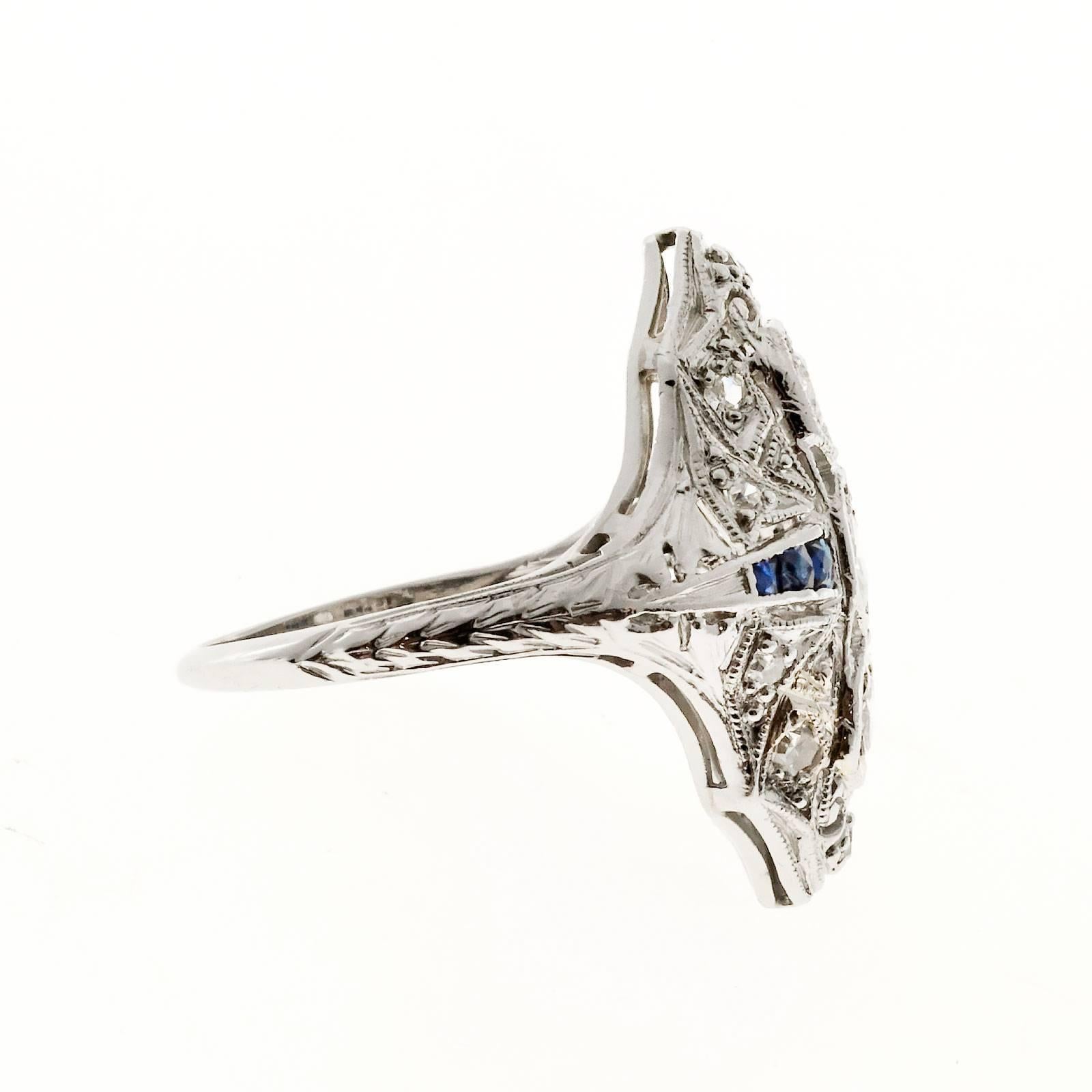 Sapphire Diamond Pierced Bead Set Platinum Ring In Good Condition In Stamford, CT