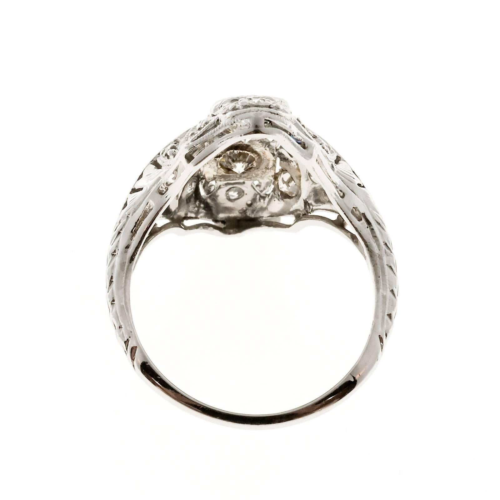 Sapphire Diamond Pierced Bead Set Platinum Ring 2