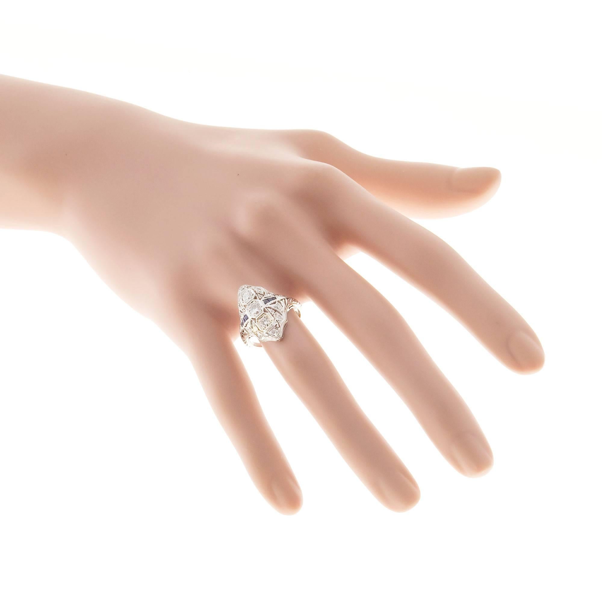 Sapphire Diamond Pierced Bead Set Platinum Ring 3