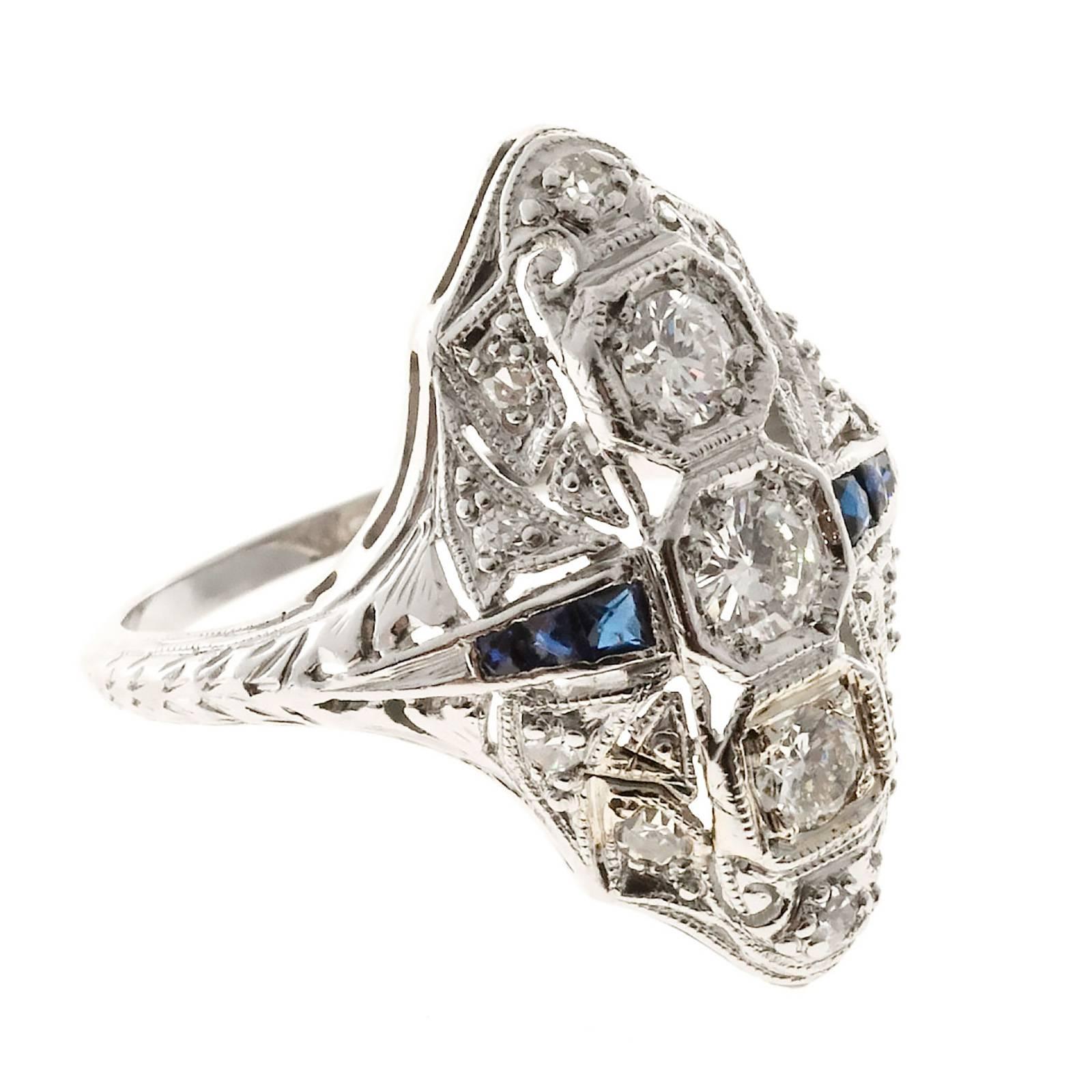 Sapphire Diamond Pierced Bead Set Platinum Ring 1
