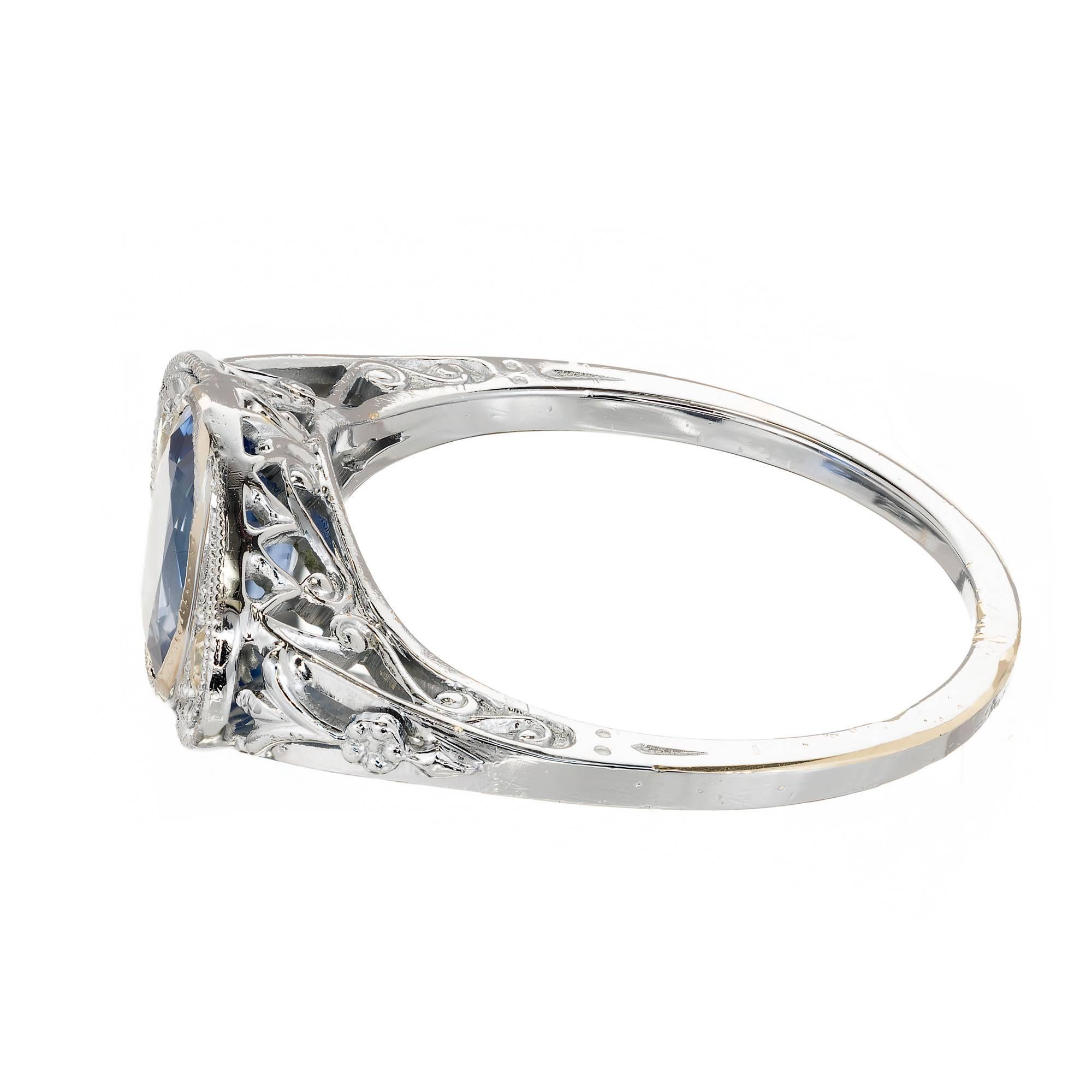 1.50 Carat Oval Sapphire Diamond Hand Engraved Filigree Gold Engagement Ring 2