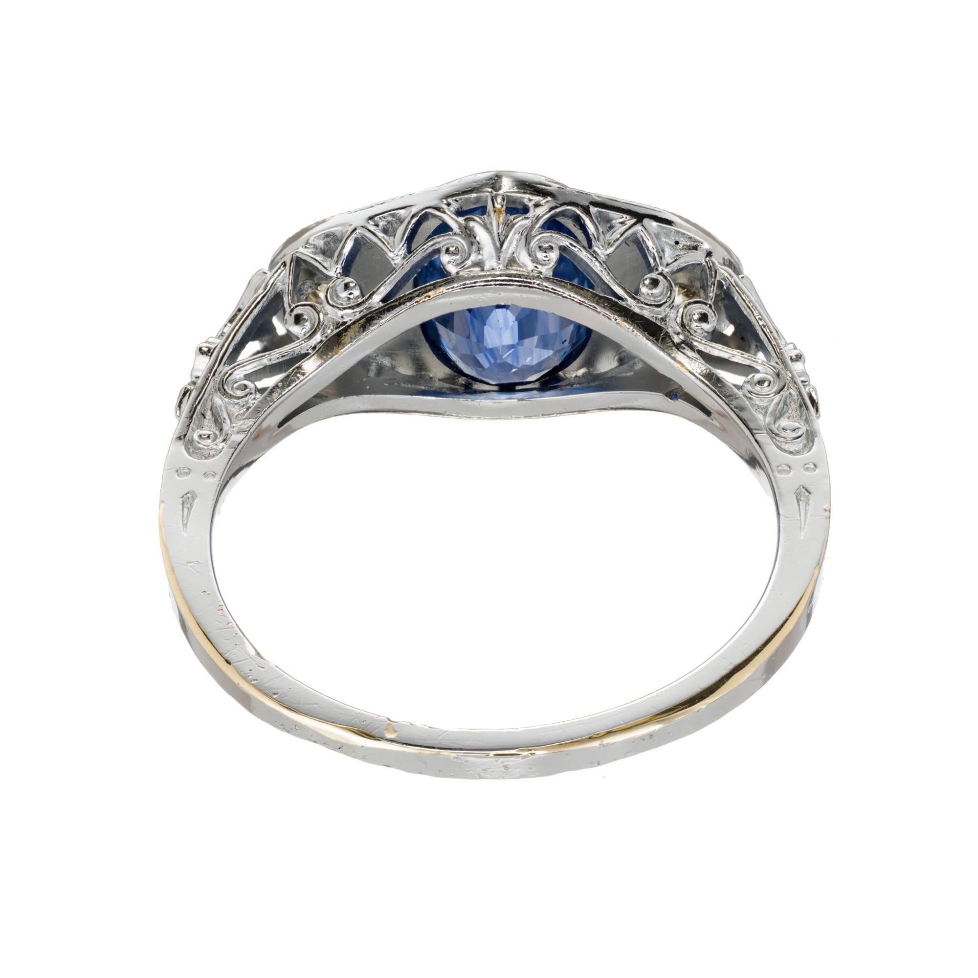 1.50 Carat Oval Sapphire Diamond Hand Engraved Filigree Gold Engagement Ring 3
