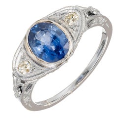 1.50 Carat Oval Sapphire Diamond Hand Engraved Filigree Gold Engagement Ring