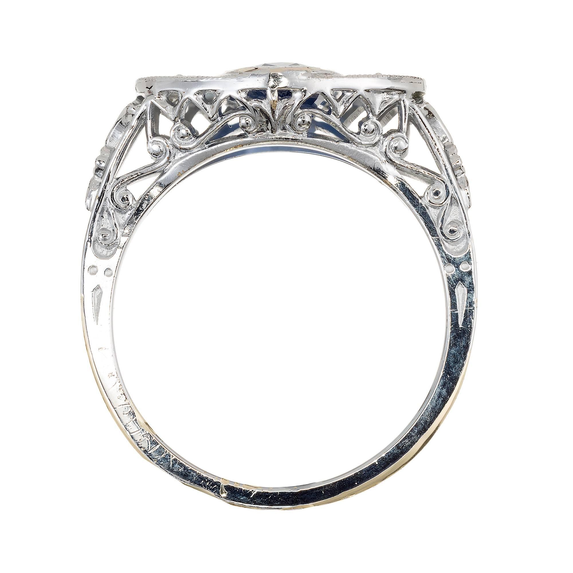 1.50 Carat Oval Sapphire Diamond Hand Engraved Filigree Gold Engagement Ring 4