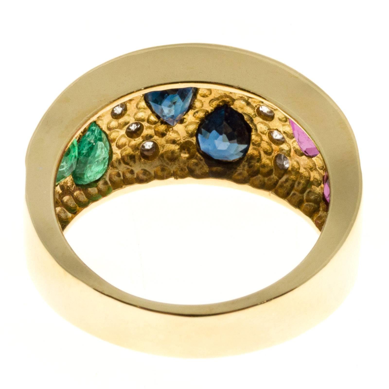 Pear Emerald Ruby Sapphire Diamond Gold Diamond Band Ring 2