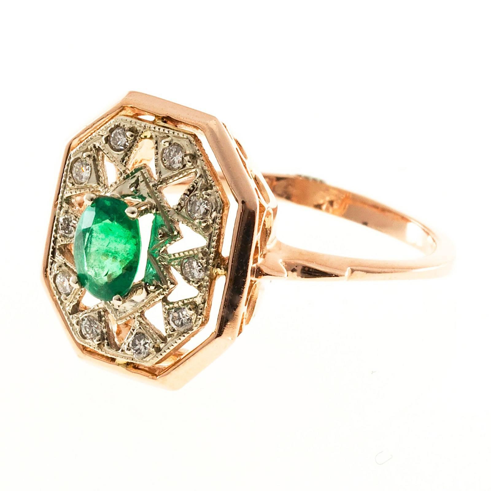Oval Emerald Diamond Gold Ring
