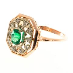 Oval Emerald Diamond Gold Ring 9