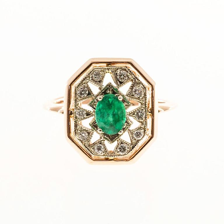 Oval Emerald Diamond Gold Ring For Sale at 1stdibs