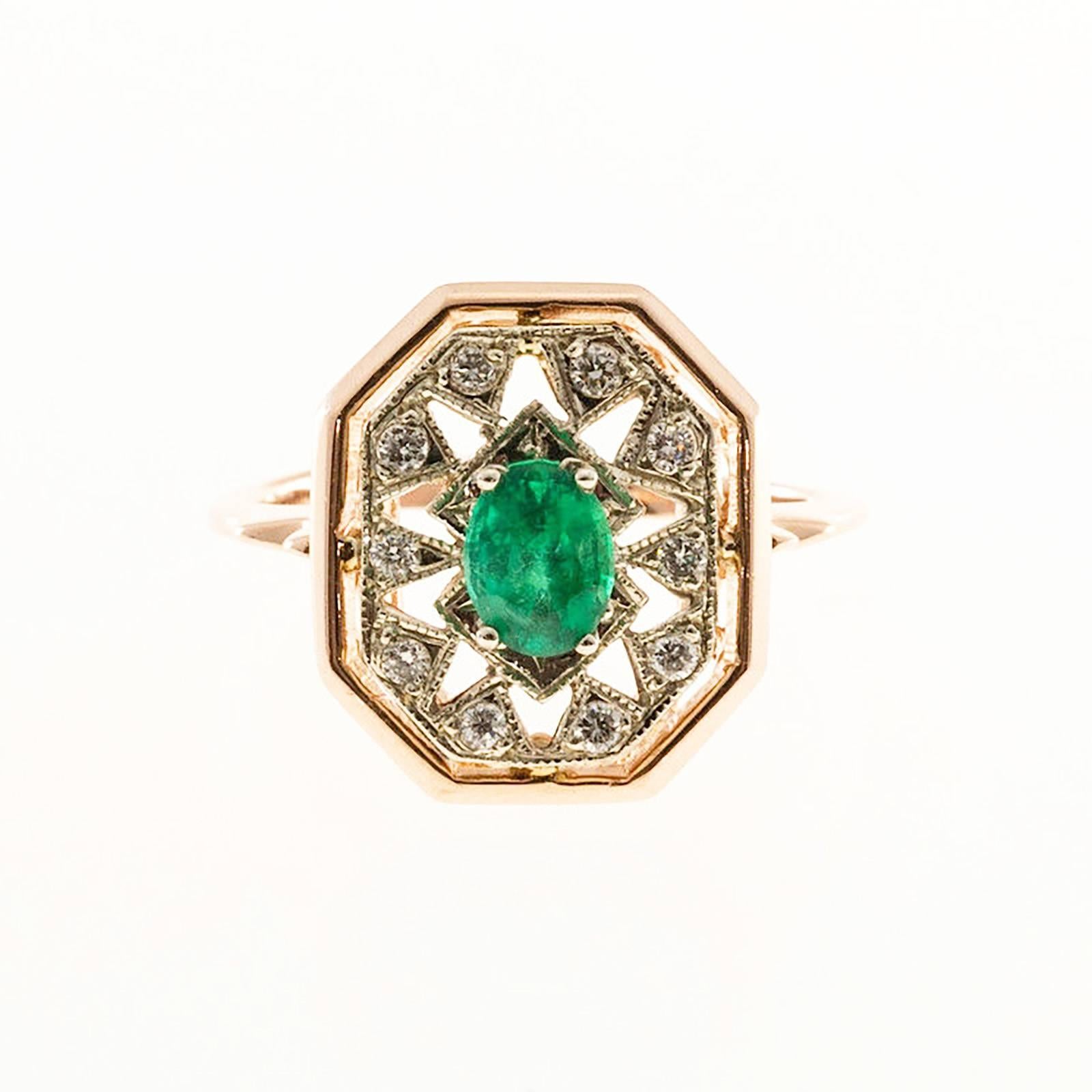 Oval Emerald Diamond Gold Ring 1