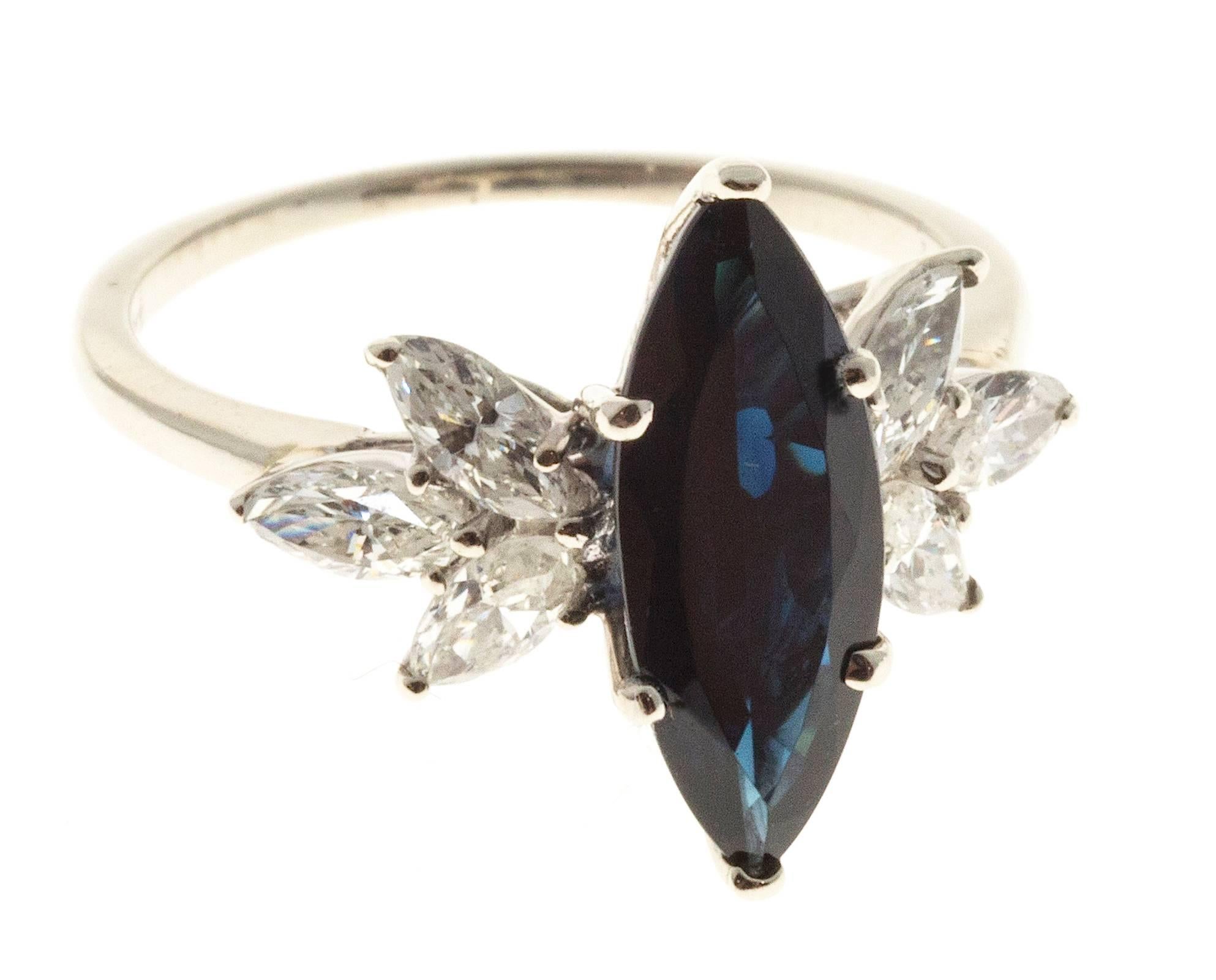 marquise blue sapphire and diamond ring