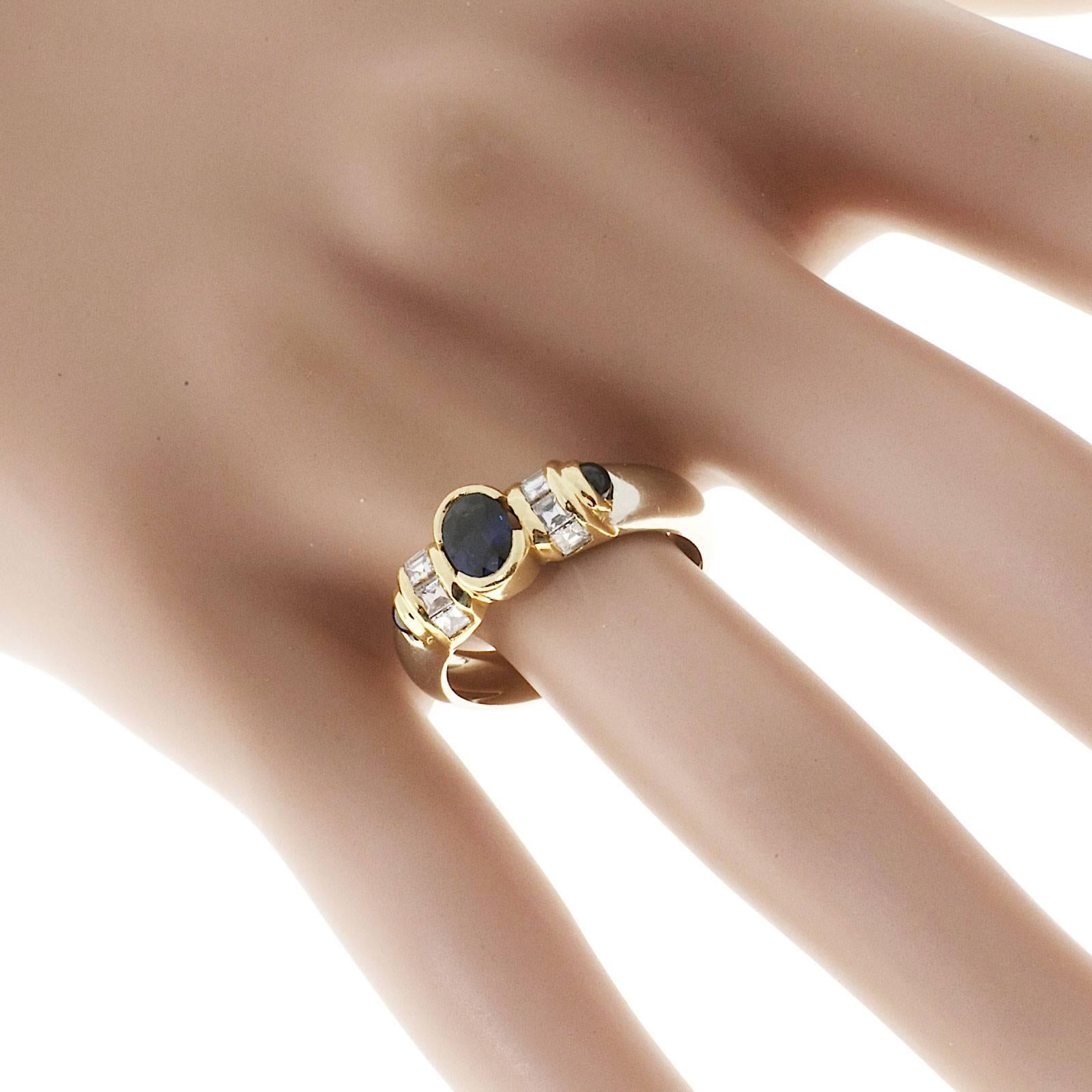 Women's Oval Cabochon Sapphire Square Diamond Gold Engagement Ring