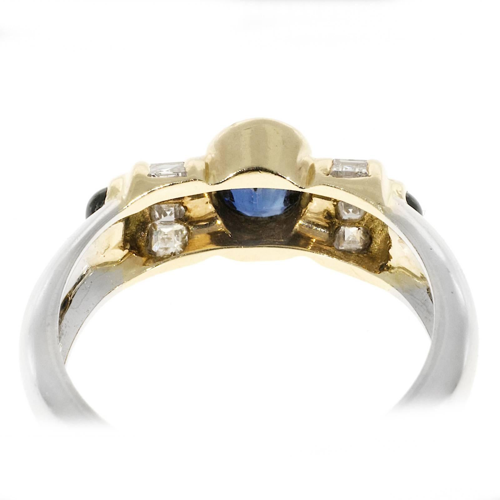 Oval Cabochon Sapphire Square Diamond Gold Engagement Ring 1