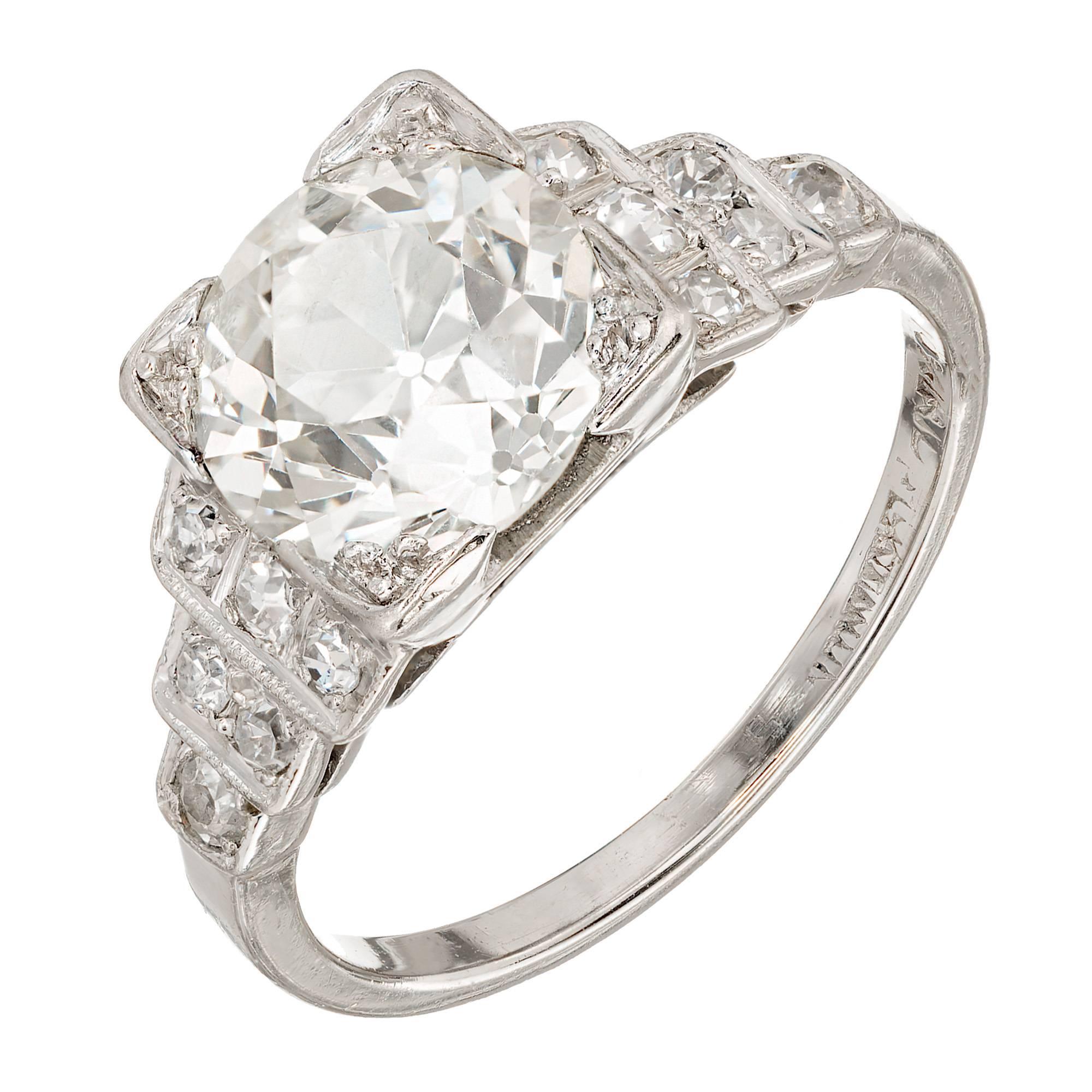 Egl Certified 2.07 Carat Art Deco Diamond Platinum Engagement Ring