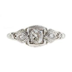 Art Deco Cushion Cut Diamond Three-Stone Gold Engagement Ring