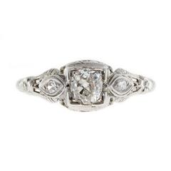 Art Deco Cushion Cut Diamond Three-Stone Gold Engagement Ring 11