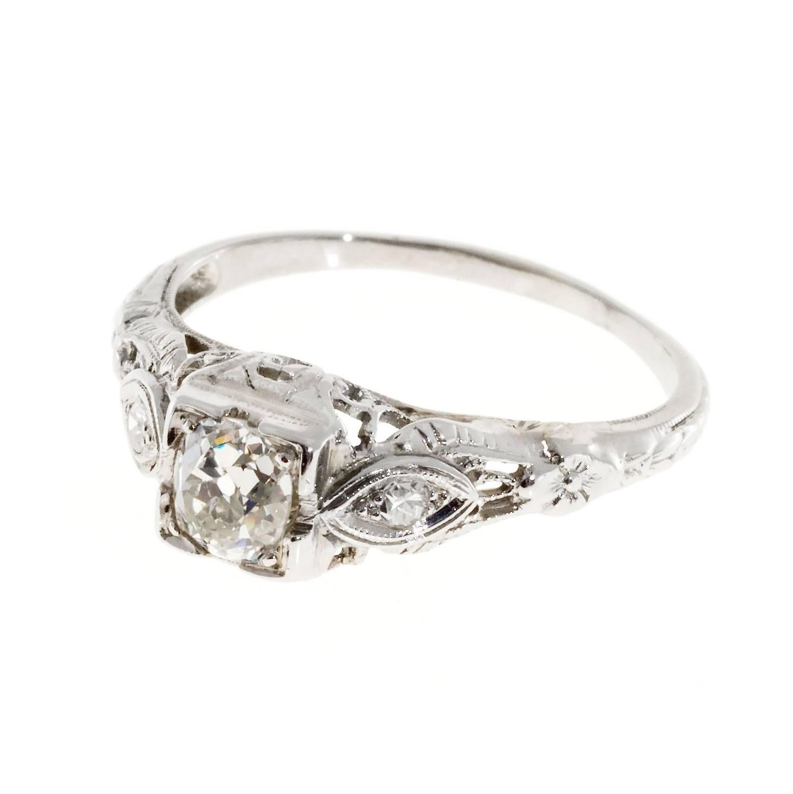 Women's Art Deco Cushion Cut Diamond Three-Stone Gold Engagement Ring