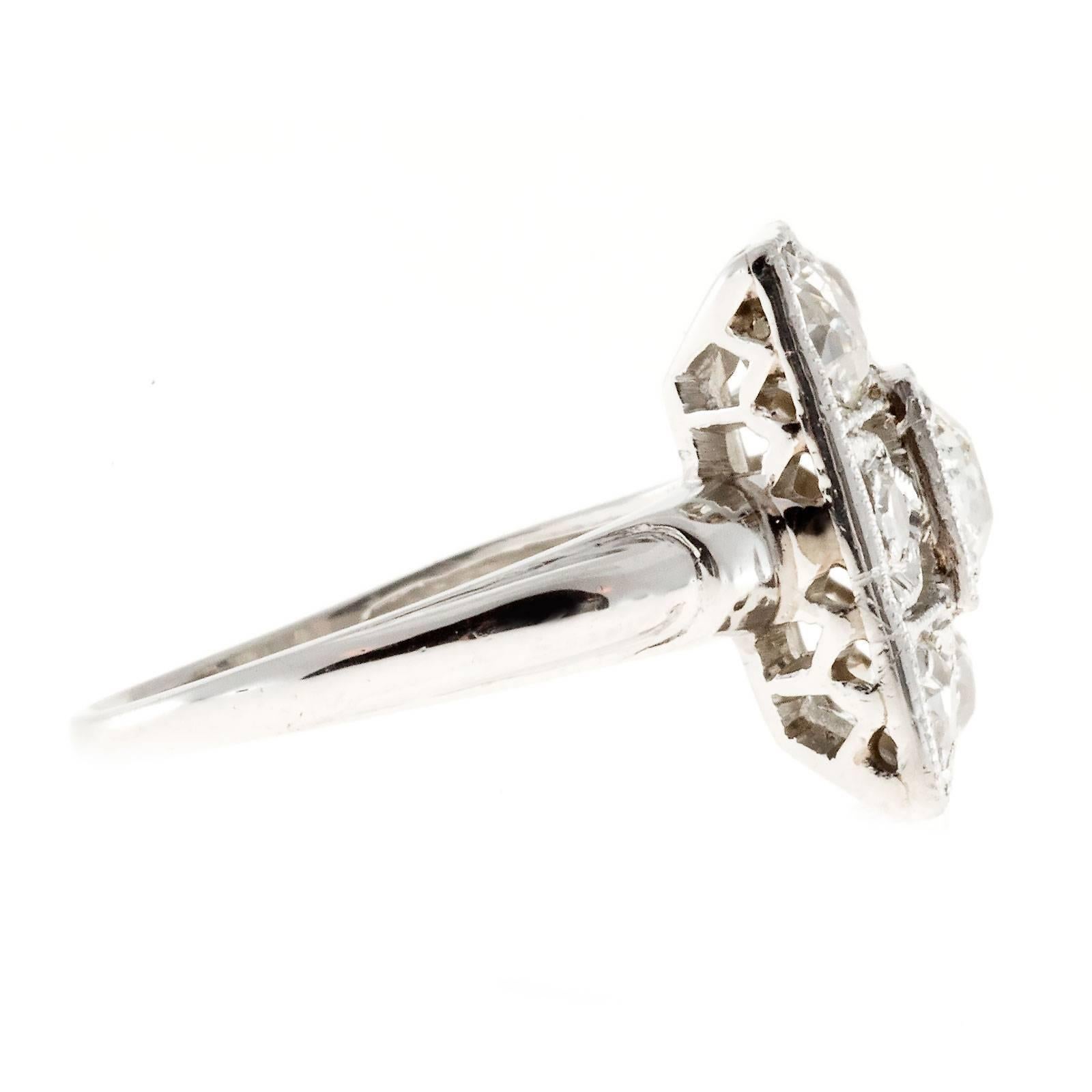 Old Mine Diamond Art Deco Platinum Square Cocktail Ring In Good Condition In Stamford, CT