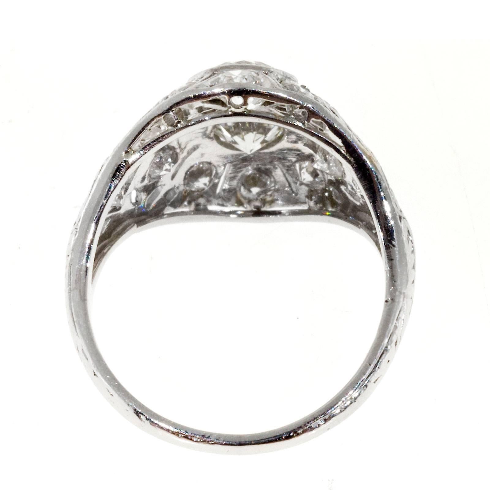 Art Deco Diamond Domed Platinum Cocktail Ring For Sale 1