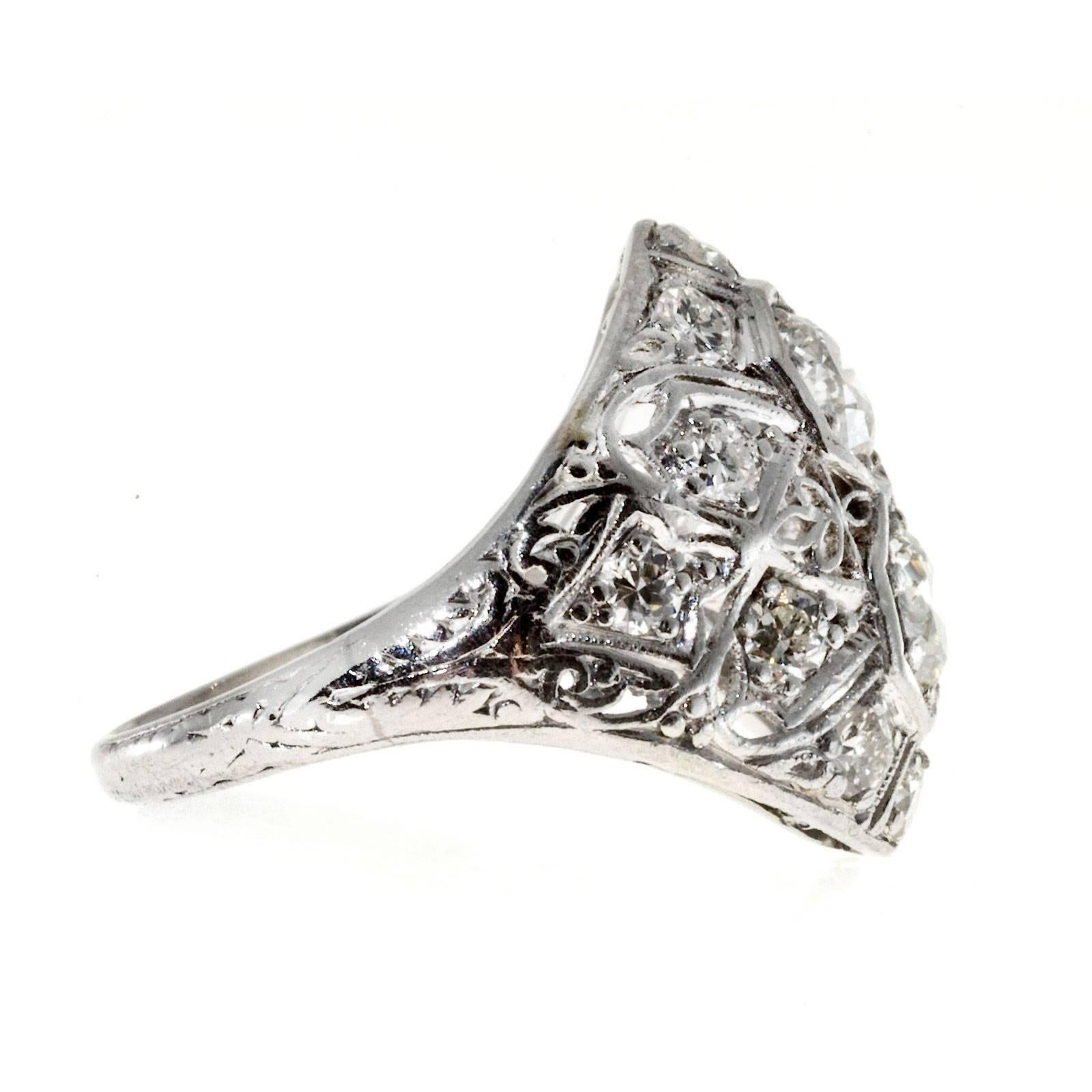 Art Deco Diamond Domed Platinum Cocktail Ring In Good Condition For Sale In Stamford, CT