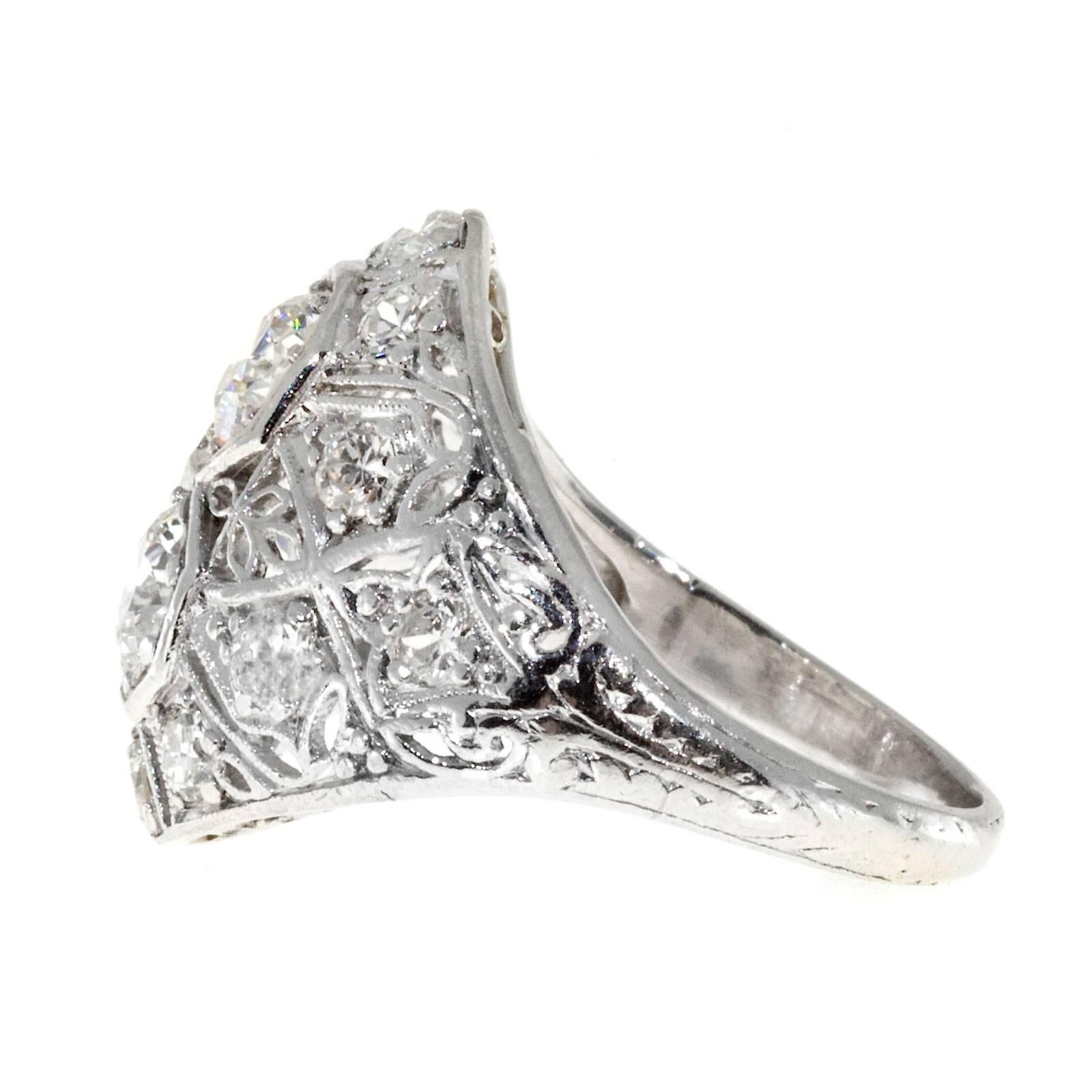 Women's Art Deco Diamond Domed Platinum Cocktail Ring For Sale