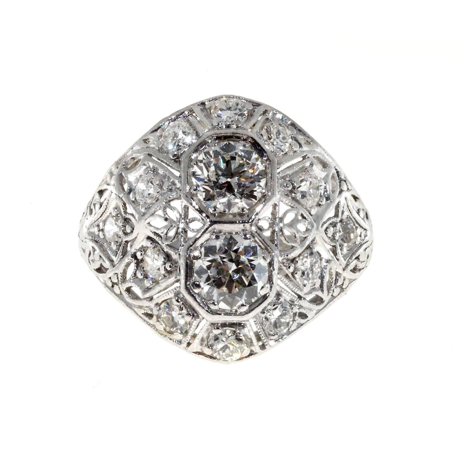 Art Deco Diamond Domed Platinum Cocktail Ring For Sale