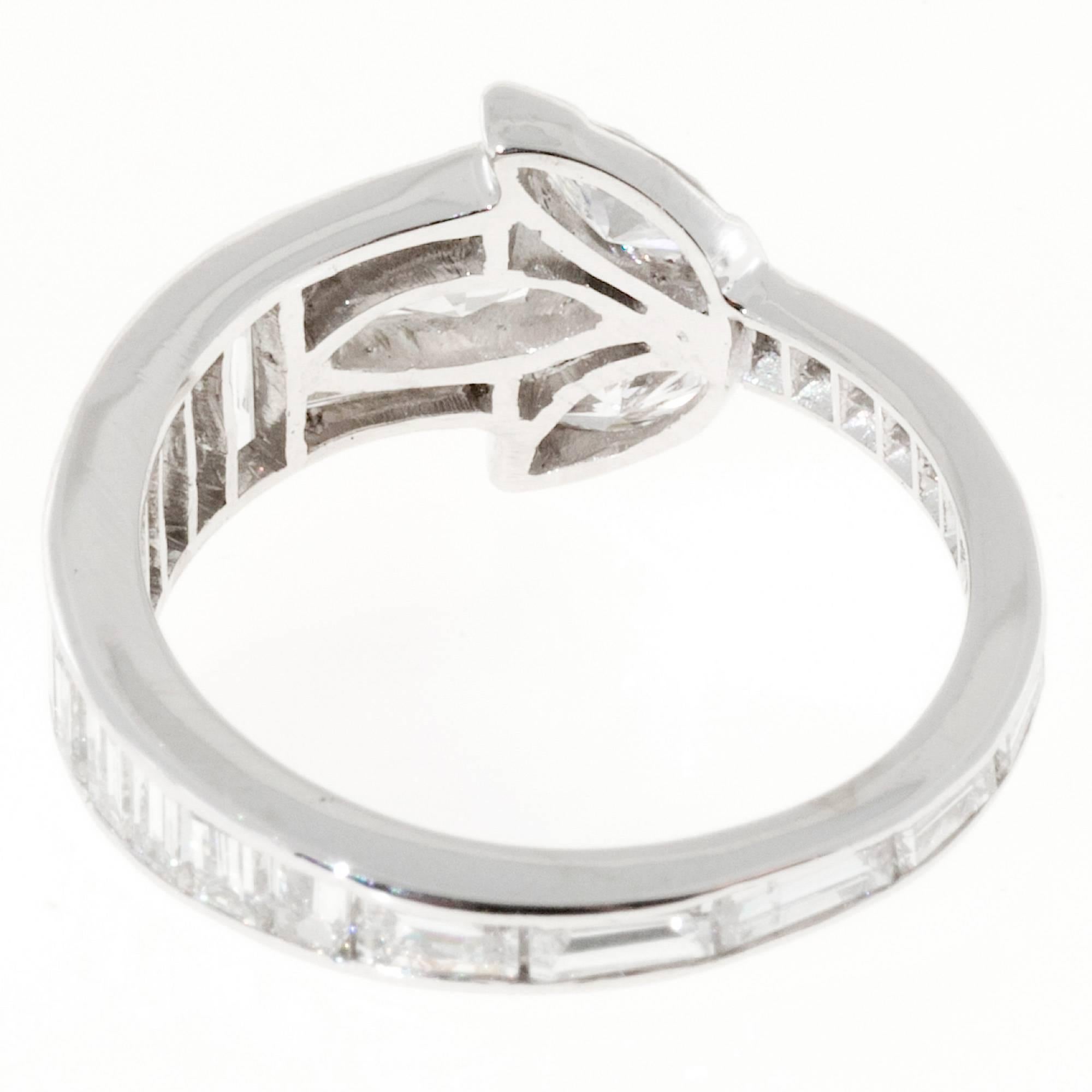 Women's 1.35 Carat Marquise Baguette Diamond Platinum Ring