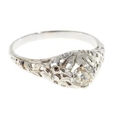 Art Deco Old Mine Cut Diamond Gold Open Work Engagement Ring 1