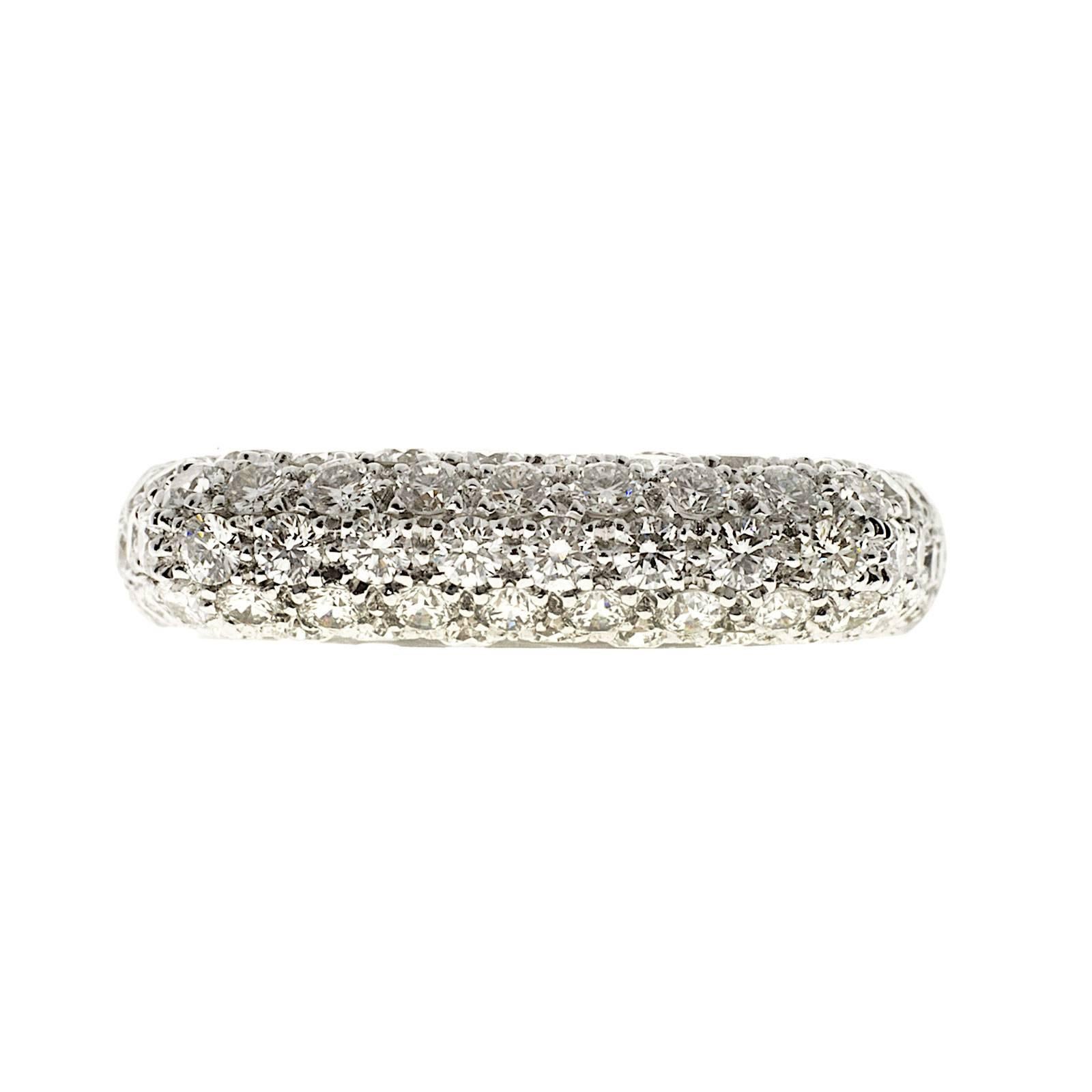 Pave Diamond 1.07 Carat White Gold Dome Ring In Good Condition For Sale In Stamford, CT