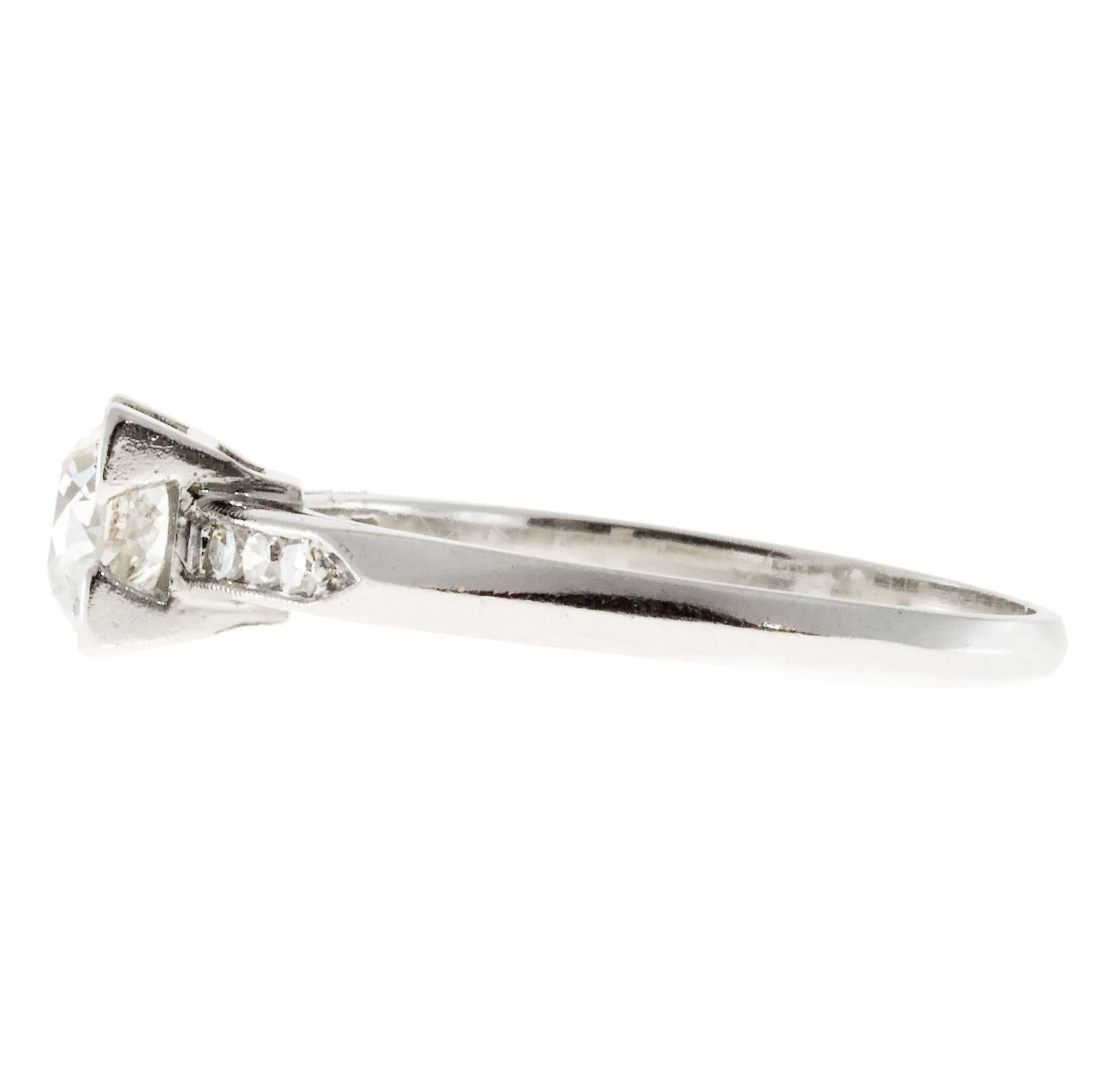 Art Deco Diamond Old European Platinum Engagement Ring In Good Condition In Stamford, CT