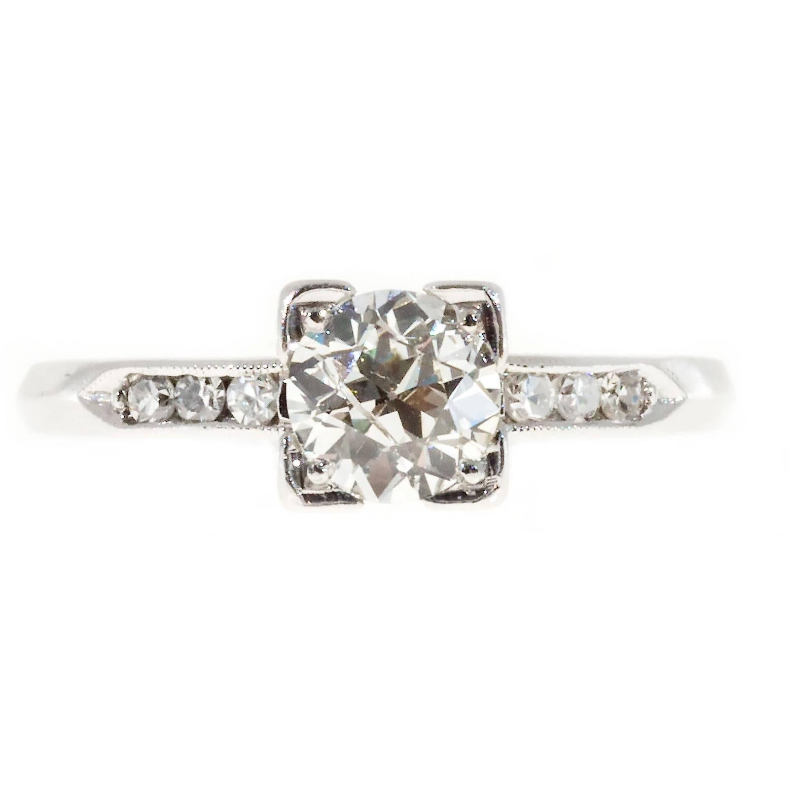 Old European Cut Art Deco Diamond Old European Platinum Engagement Ring