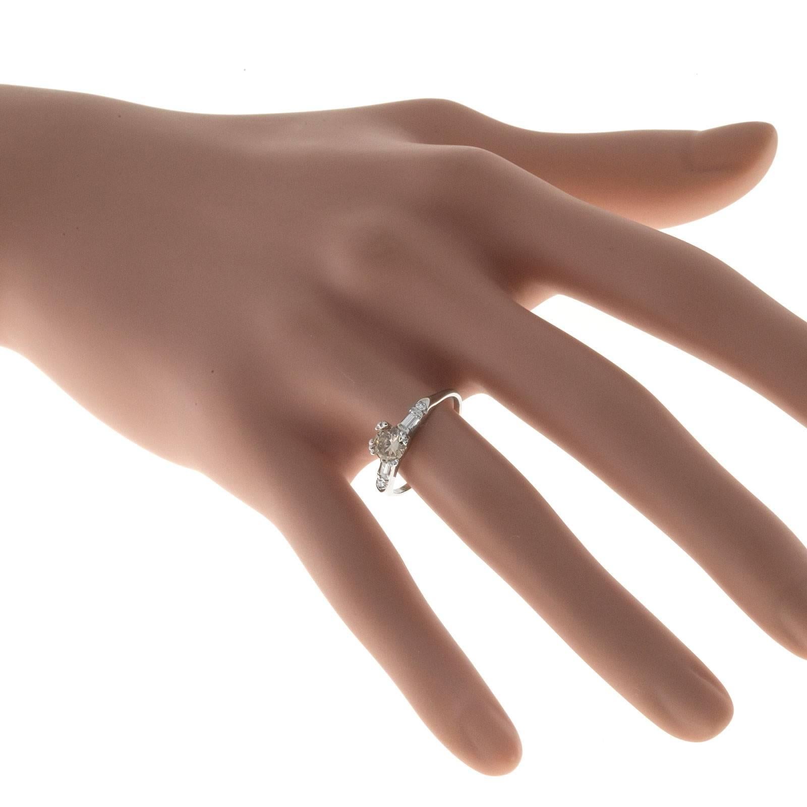 Art Deco Light Brown Diamond Baguette Gold Engagement Ring 2