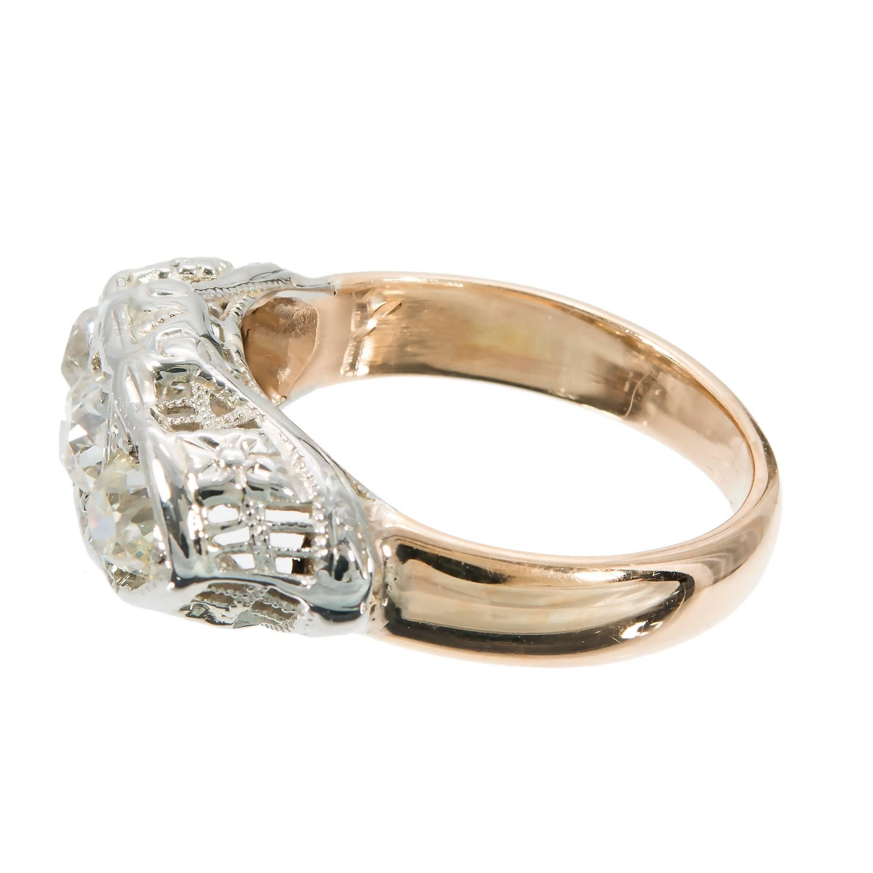.33 Carat Diamond Art Deco Filigree Gold Engagement Ring In Good Condition In Stamford, CT