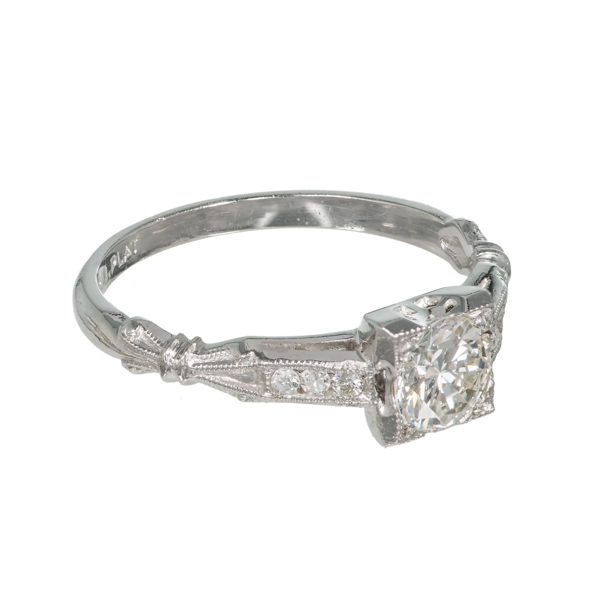 Art Deco Single Cut Diamond Platinum Engagement Ring  In Good Condition In Stamford, CT