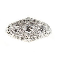 Art Deco Diamond Three-Stone Filigree Platinum Gold Engagement Ring