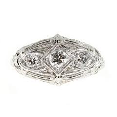 Art Deco Diamond Three-Stone Filigree Platinum Gold Engagement Ring 6