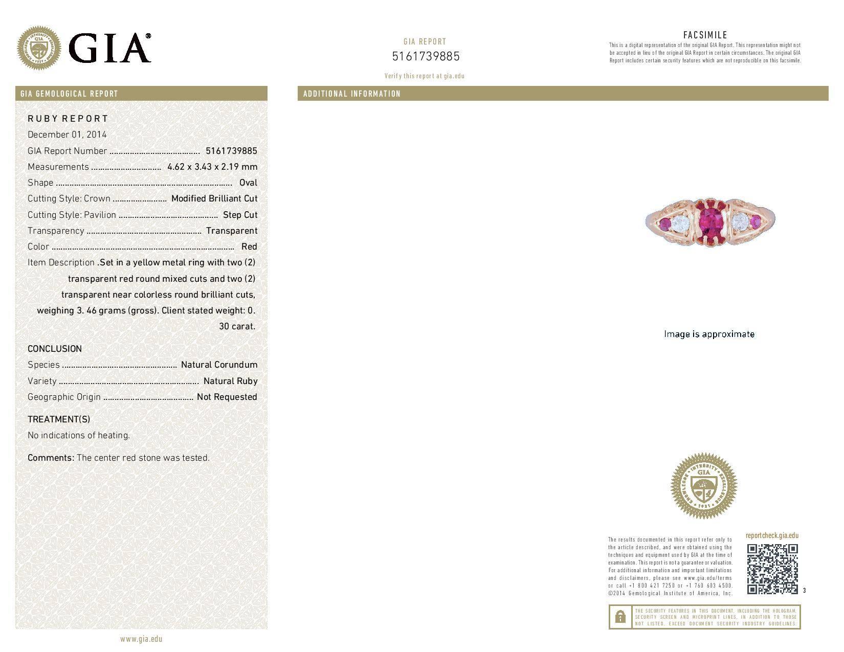 GIA certifié .3 carat  Bague de fiançailles victorienne en or avec rubis rouge naturel et diamants en vente 3