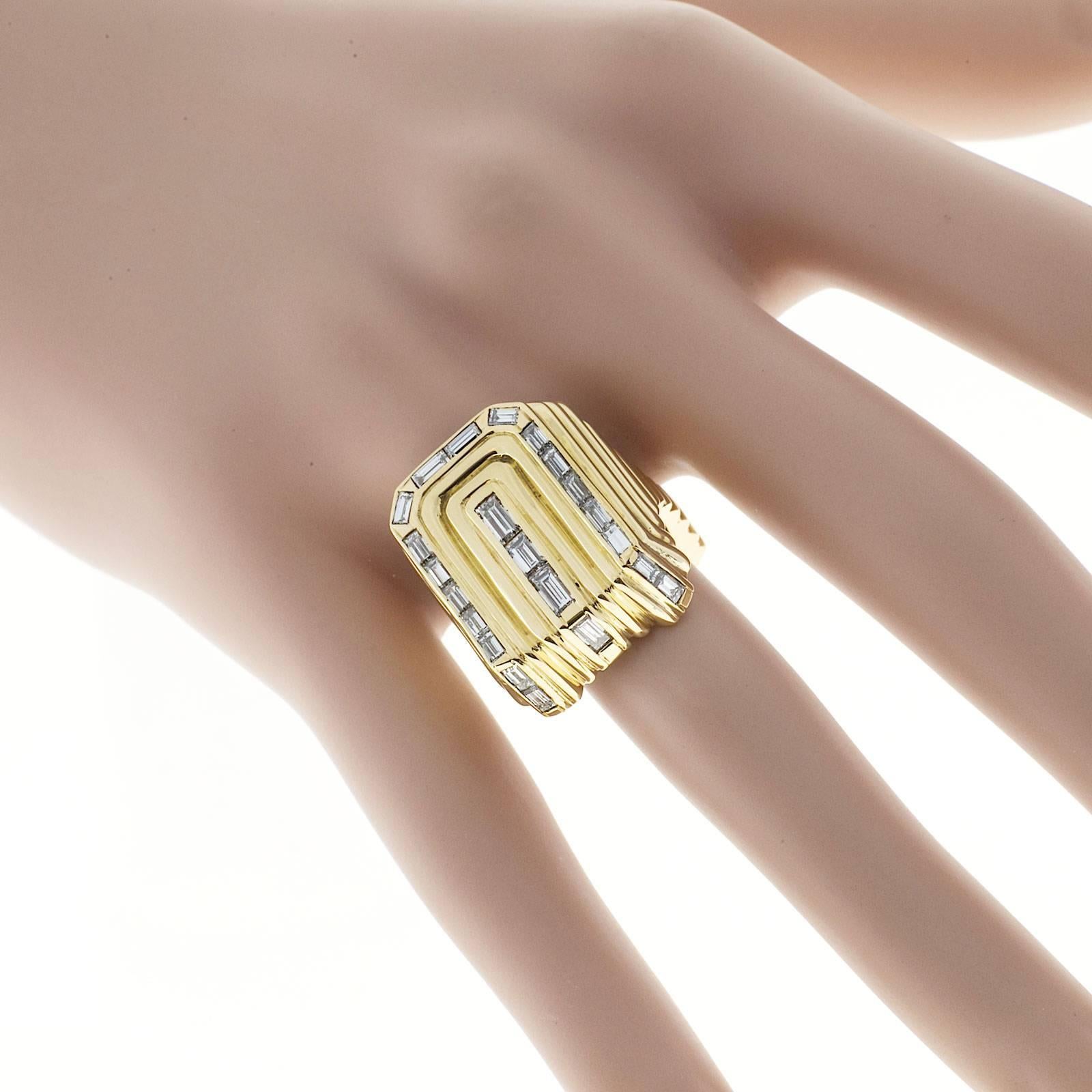 Oblong 3-D Baguette Diamond Gold Ring 1