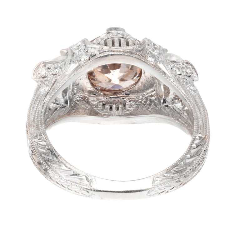 Women's GIA Certified 2.19 Carat Brown Diamond Platinum Art Deco Engagement Ring For Sale