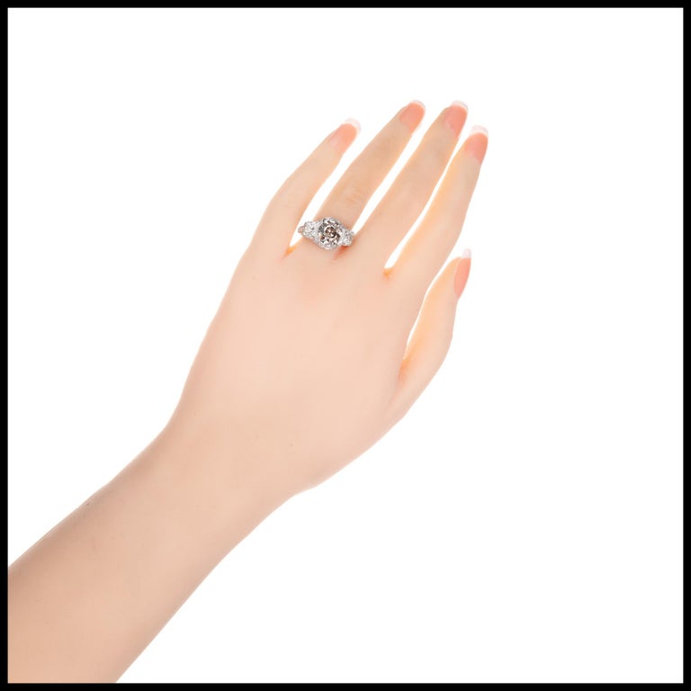 GIA Certified 2.19 Carat Brown Diamond Platinum Art Deco Engagement Ring For Sale 2