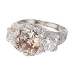 GIA Certified 2.19 Carat Brown Diamond Platinum Art Deco Engagement Ring